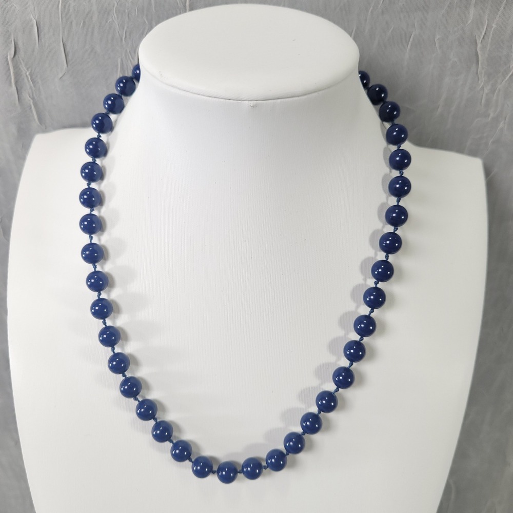 Napier Bead Necklace Womens 16" Navy Blue Knotted Acrylic Gold Tone Vintage